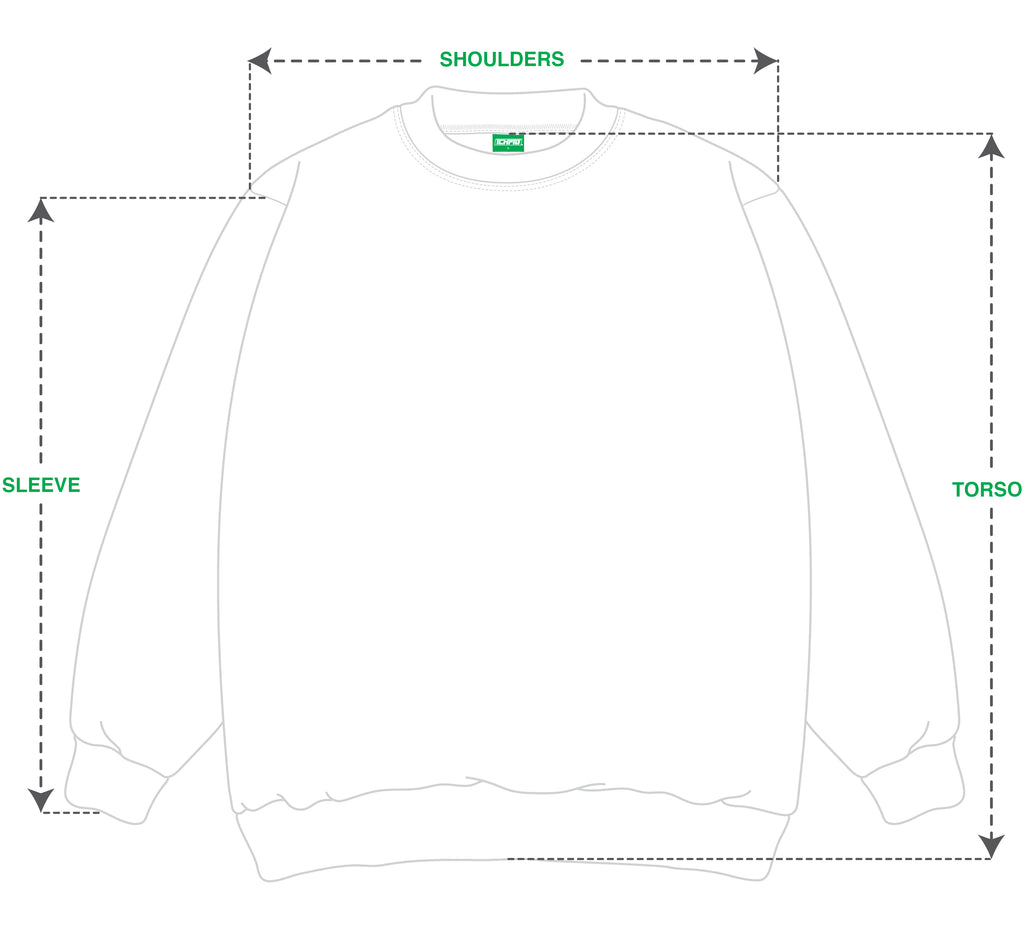 ICHPIG crewneck sizing guide image