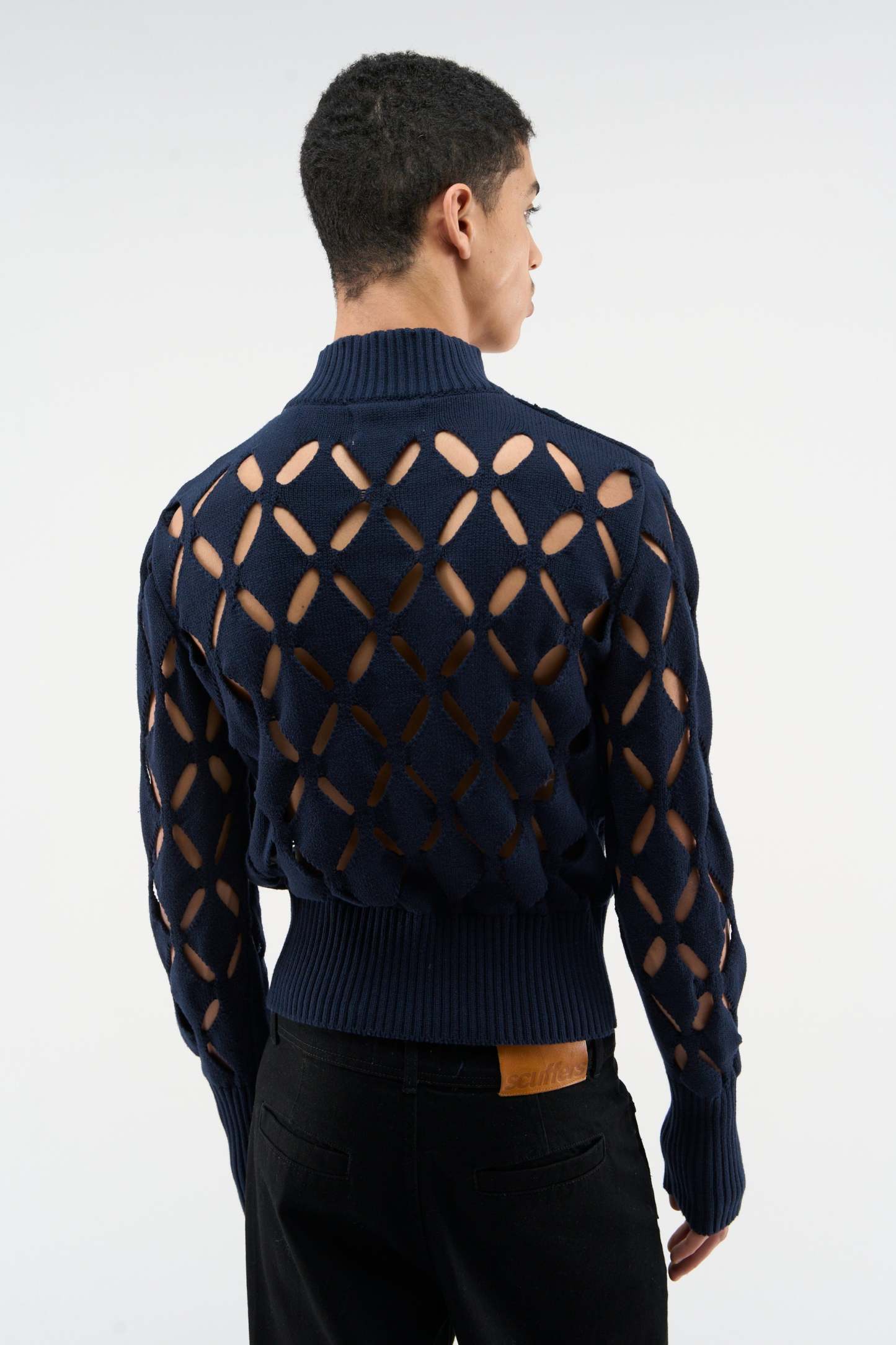 Cambodia Holes Navy Zipper Knit