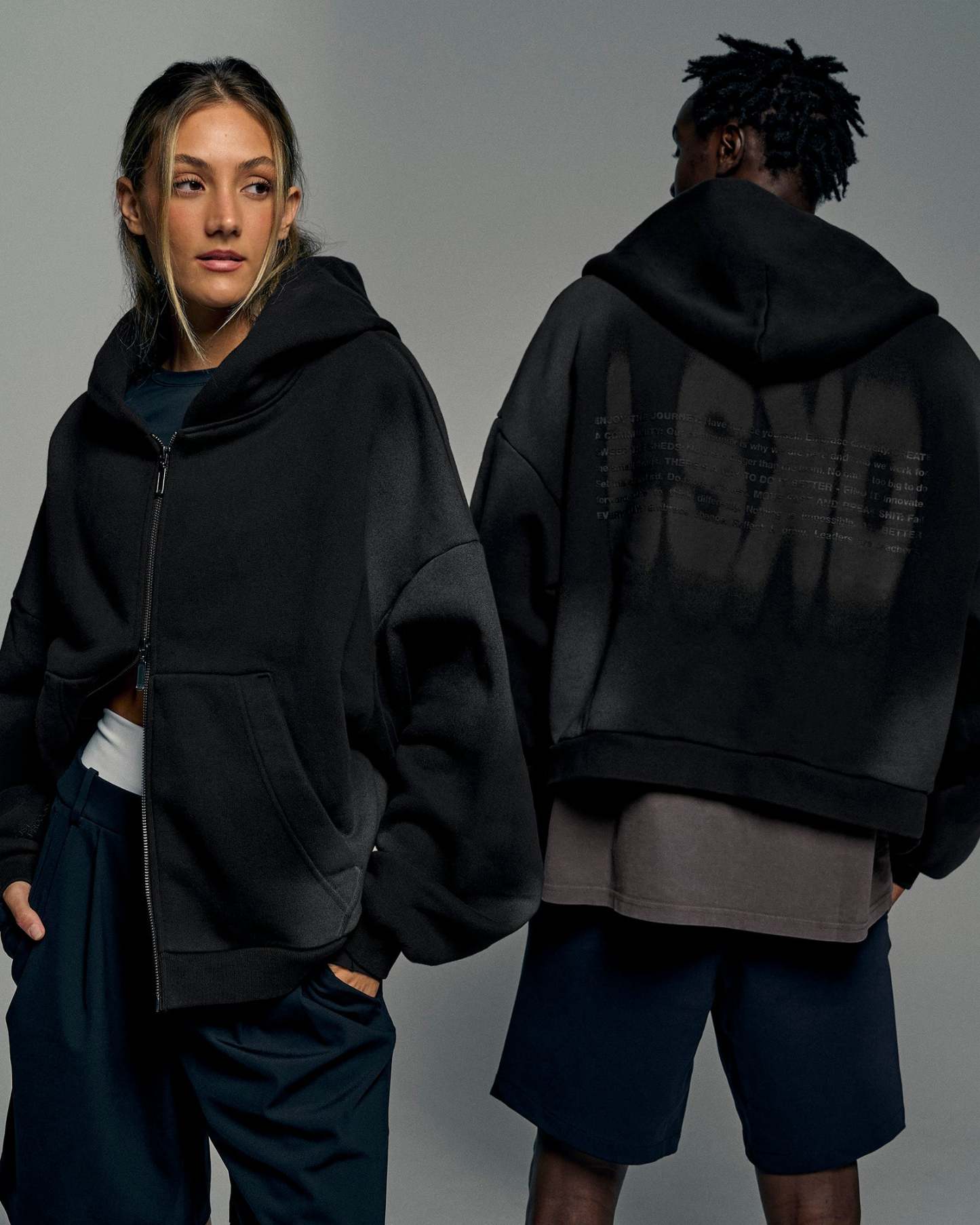 Memory In Motion Ultra Heavyweight Zip Thru Hoodie - Black Washed