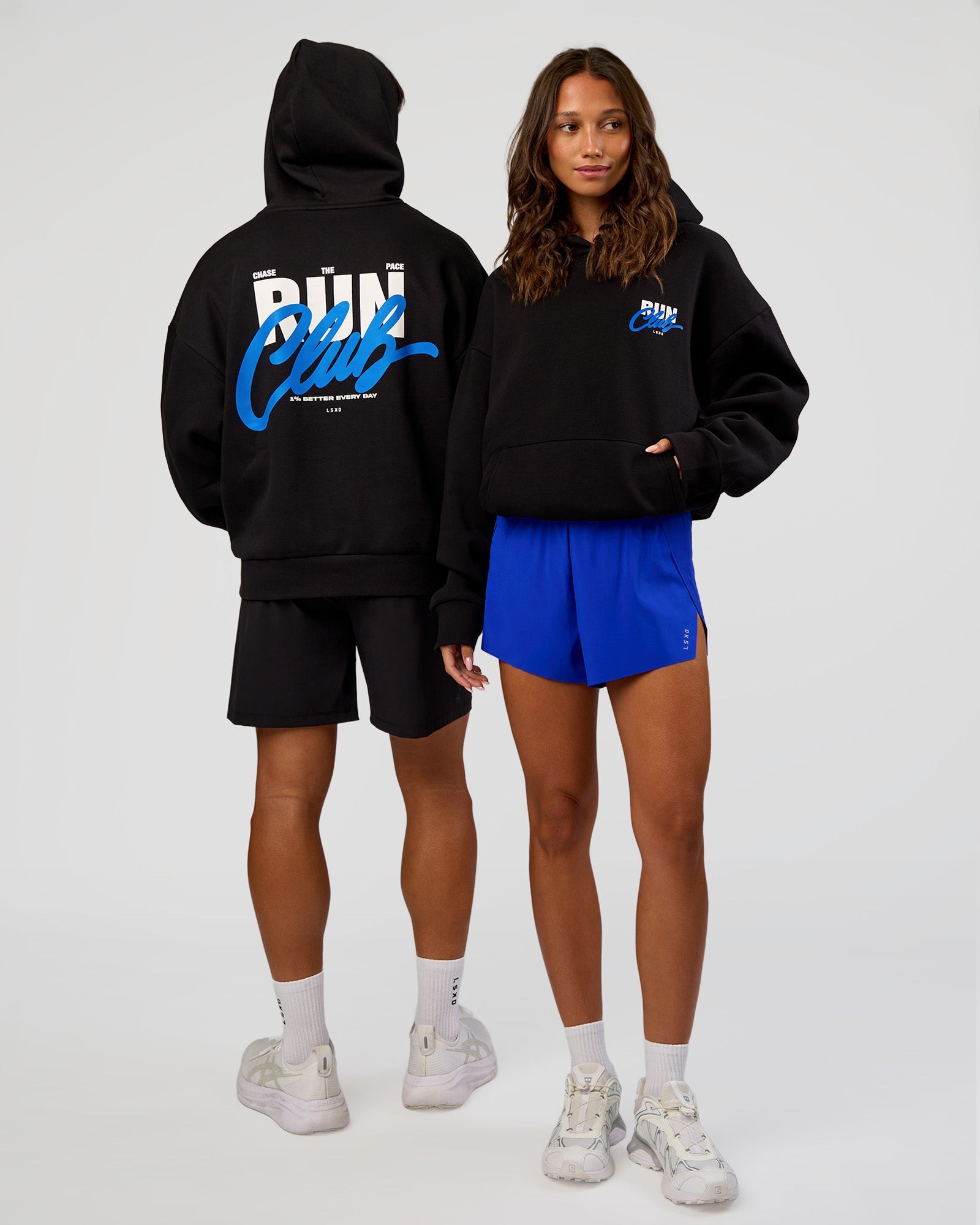 Run Club Script Oversized Hoodie - Black-Palace Blue