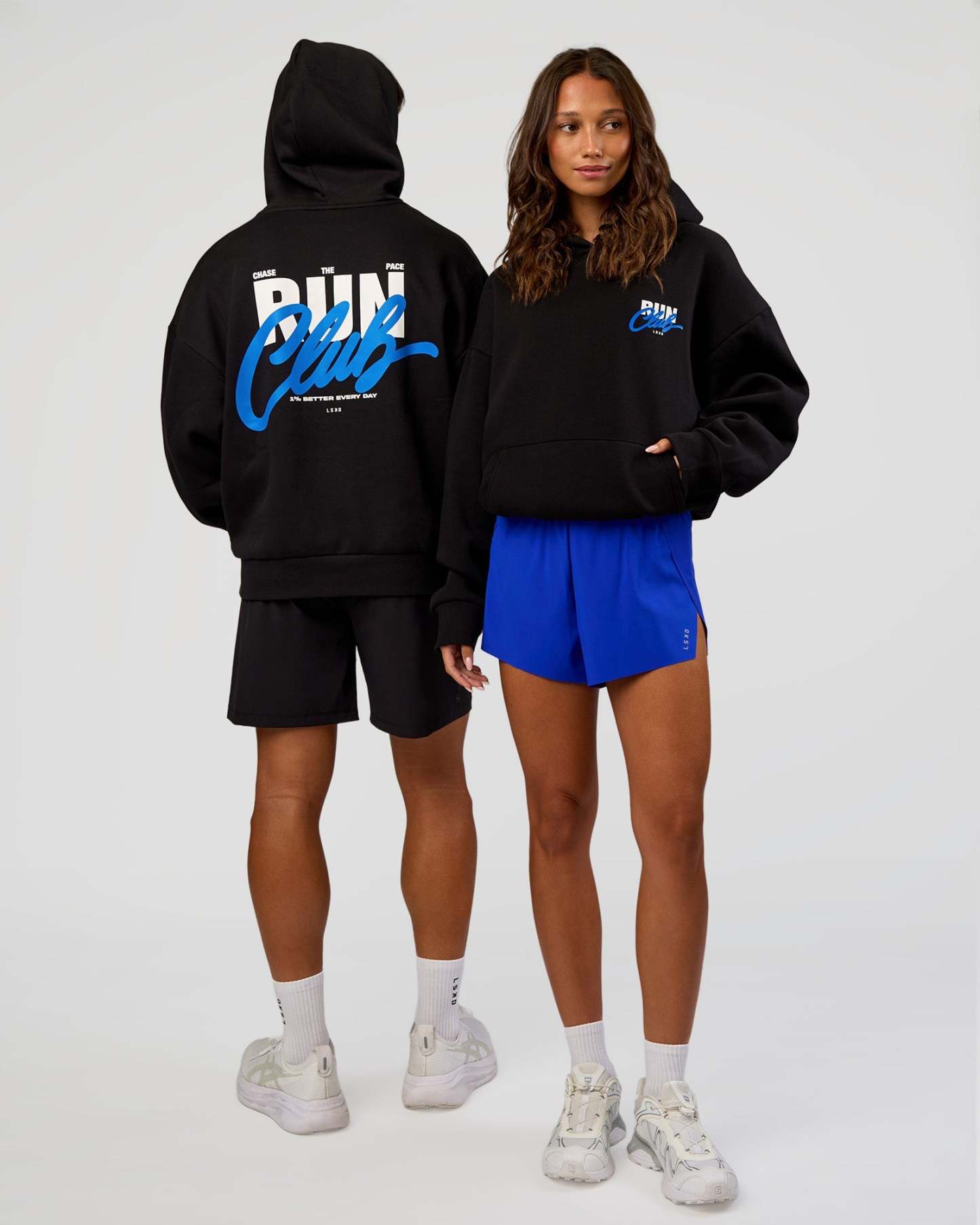 Run Club Script Oversized Hoodie - Black-Palace Blue