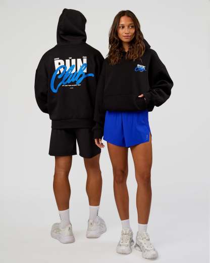 Run Club Script Oversized Hoodie - Black-Palace Blue