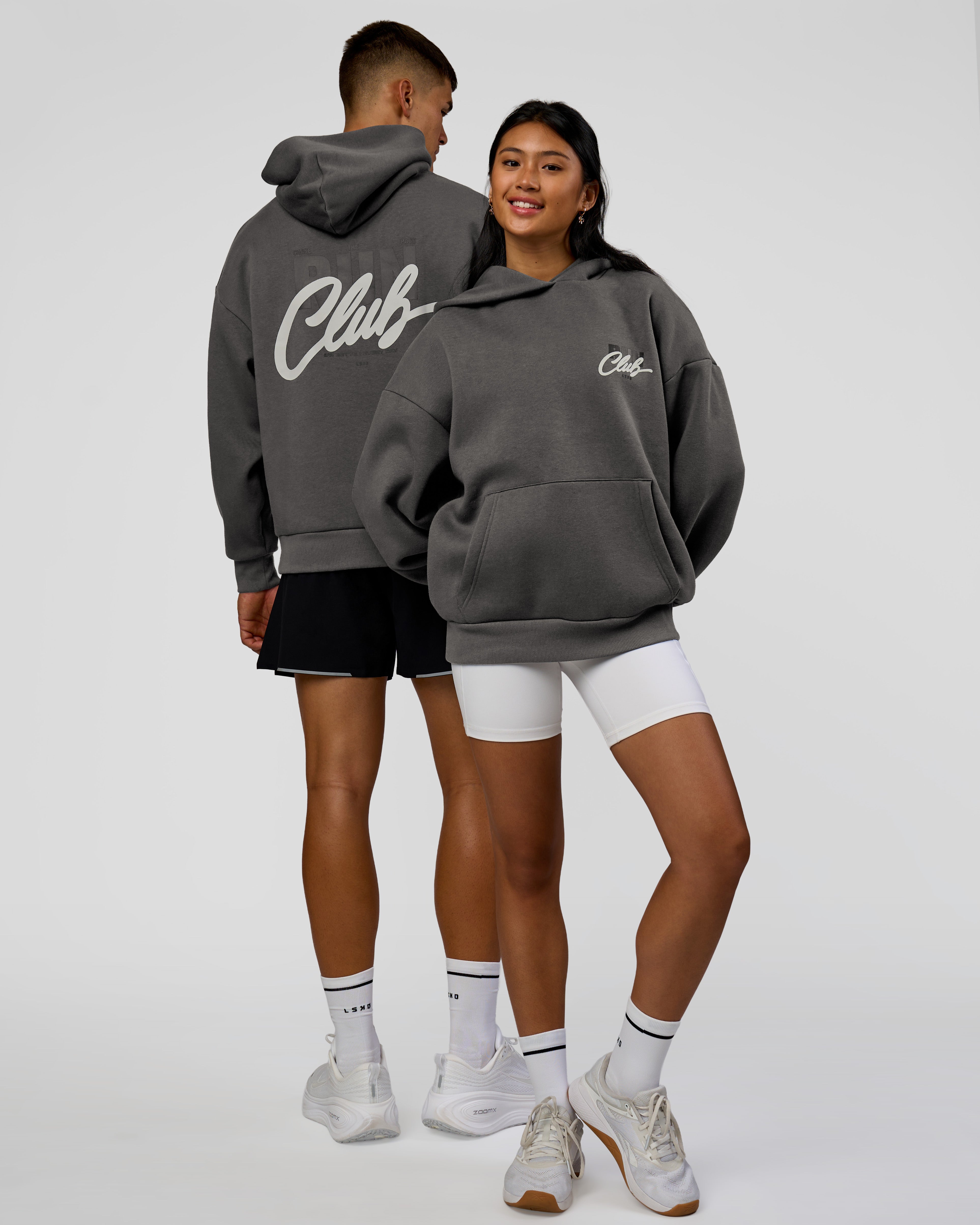 Run Club Script Oversized Hoodie - Dark Storm-Alloy