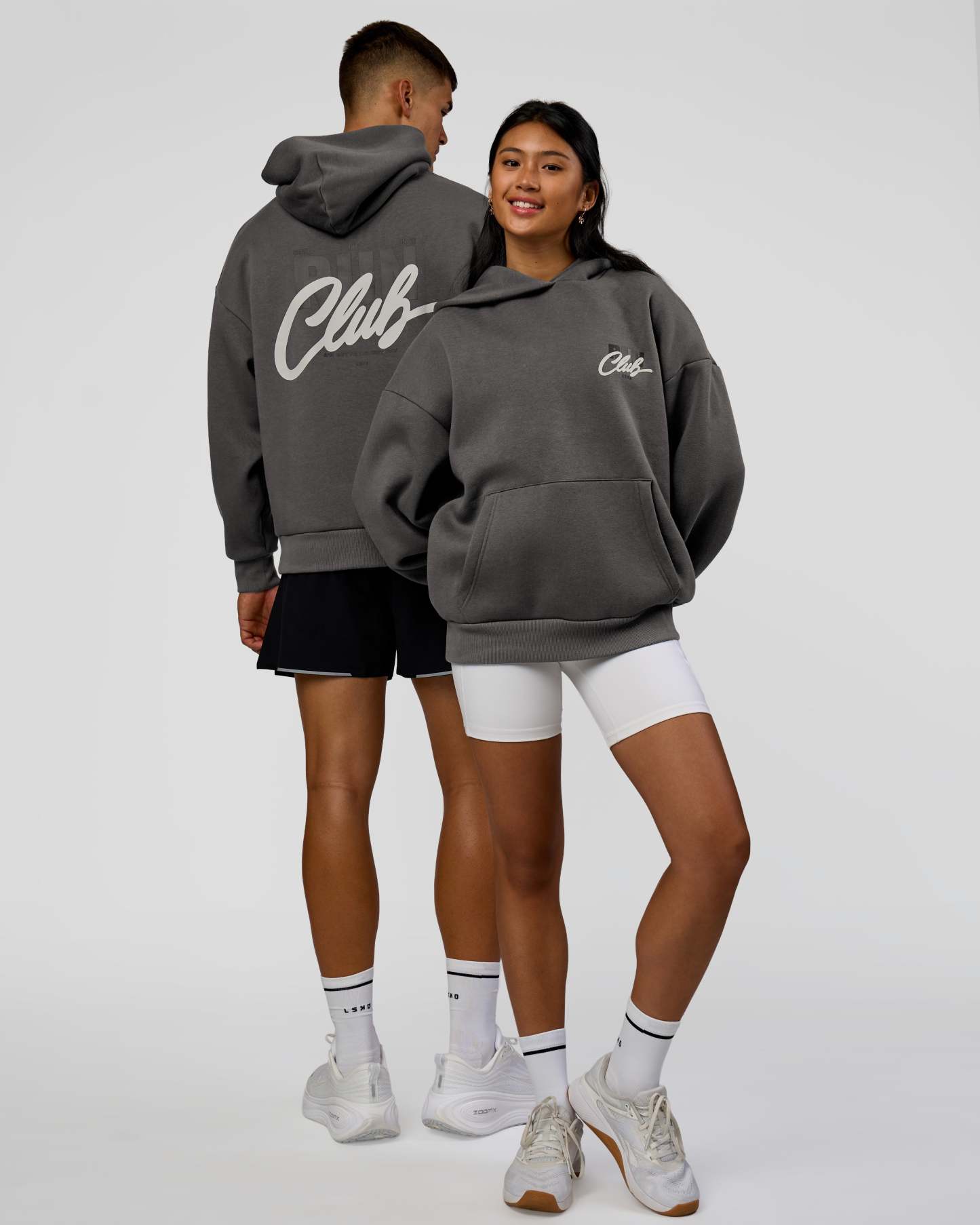 Run Club Script Oversized Hoodie - Dark Storm-Alloy
