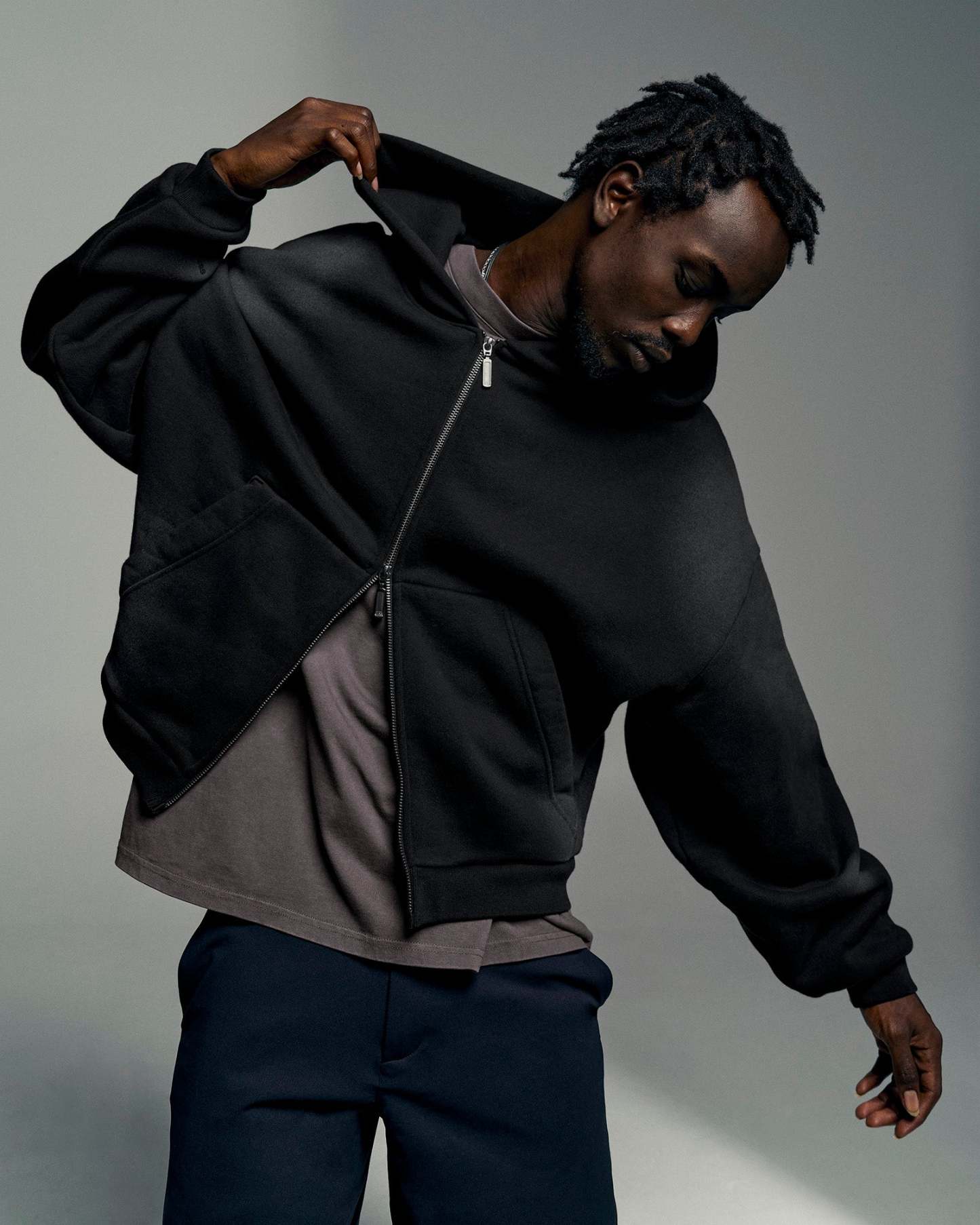 Memory In Motion Ultra Heavyweight Zip Thru Hoodie - Black Washed
