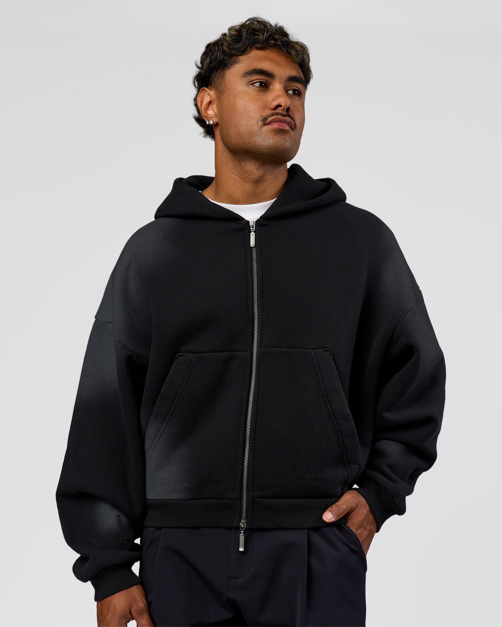 Memory In Motion Ultra Heavyweight Zip Thru Hoodie - Black Washed