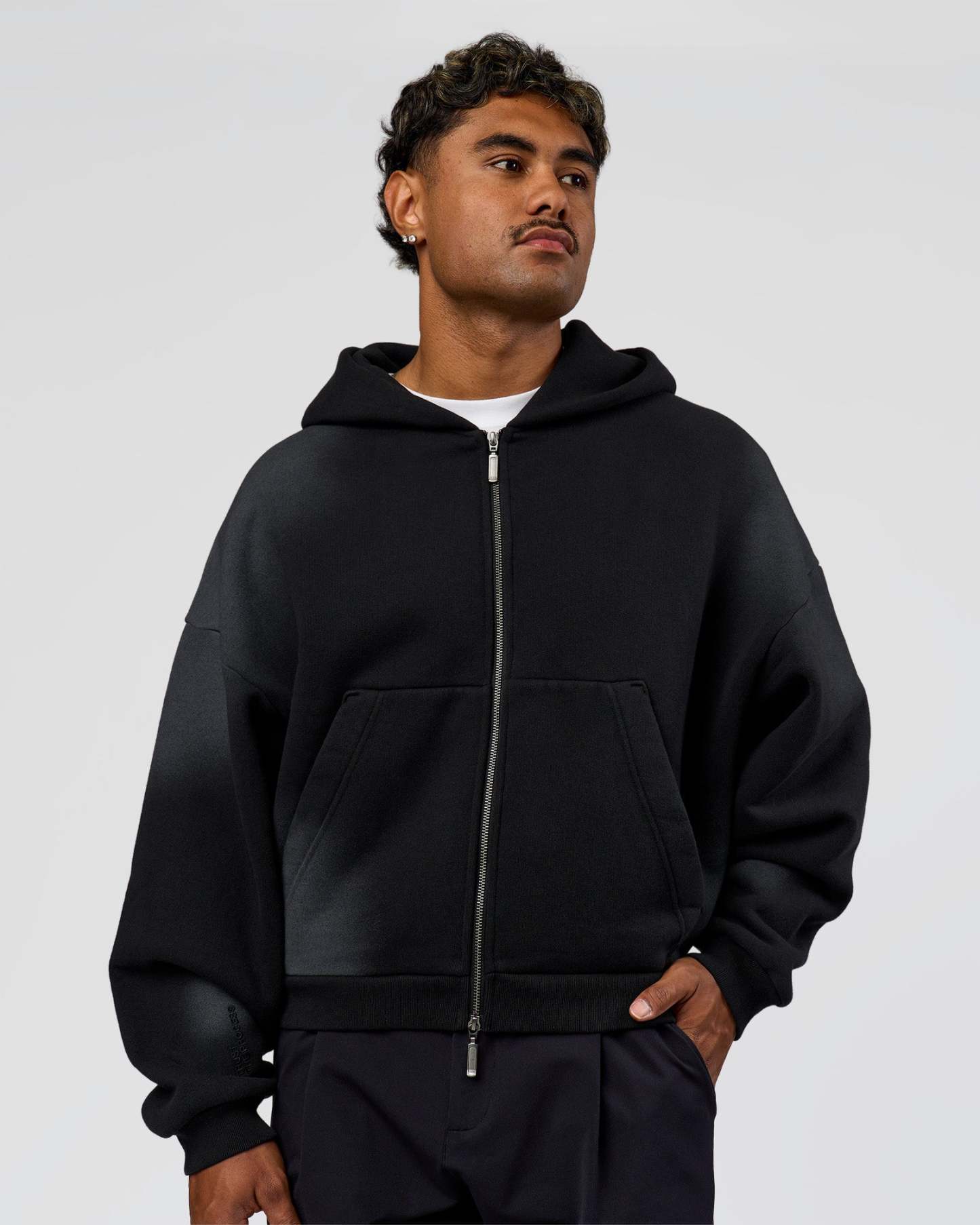 Memory In Motion Ultra Heavyweight Zip Thru Hoodie - Black Washed
