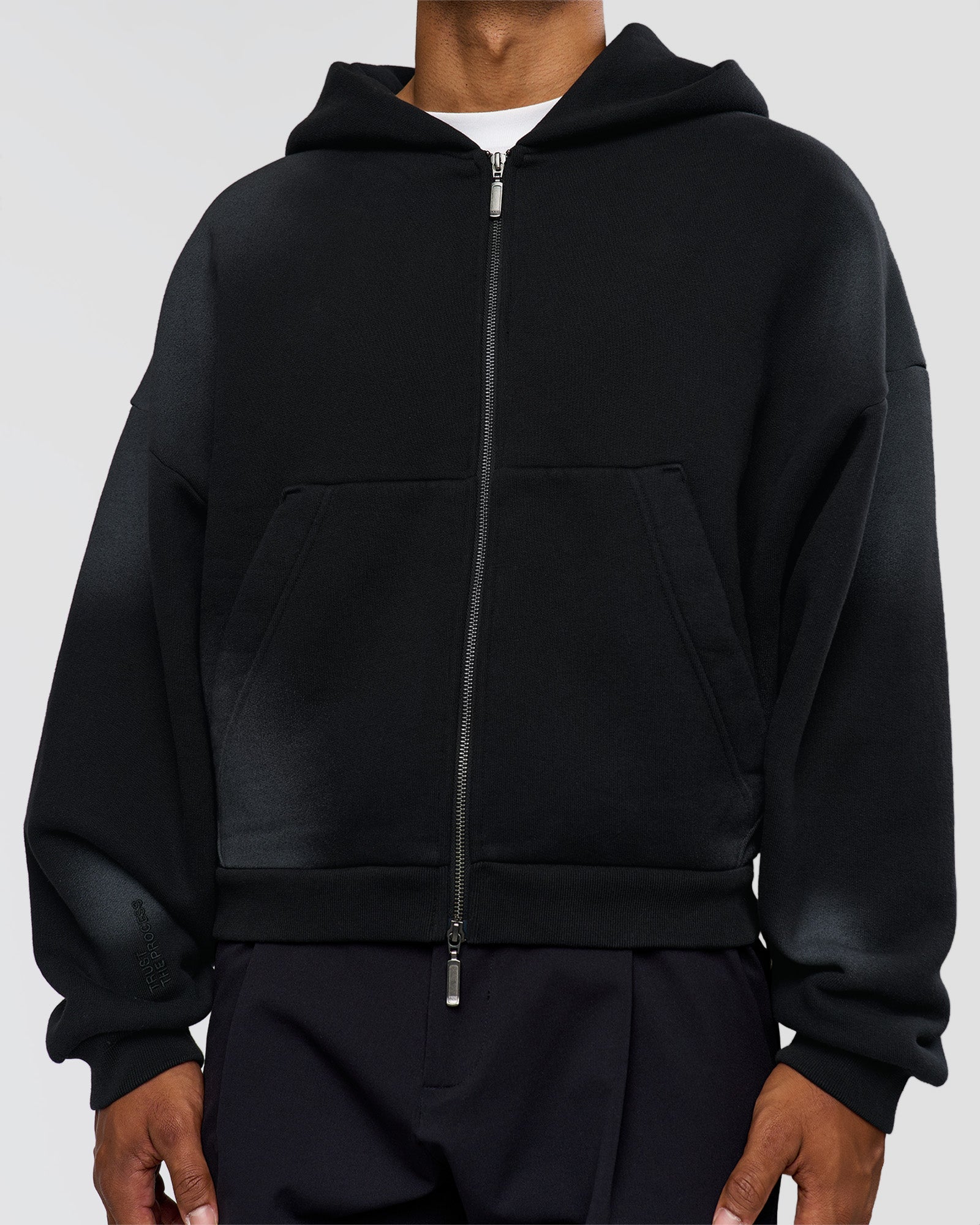 Memory In Motion Ultra Heavyweight Zip Thru Hoodie - Black Washed