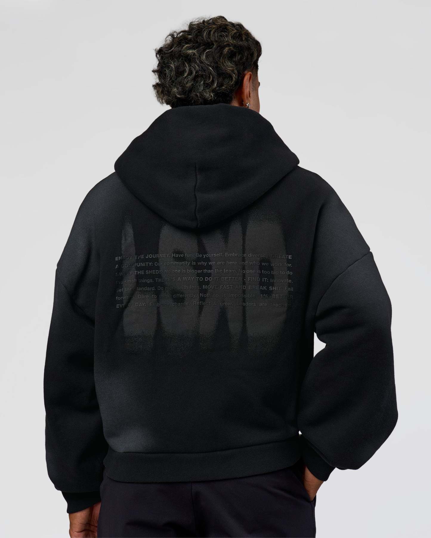 Memory In Motion Ultra Heavyweight Zip Thru Hoodie - Black Washed