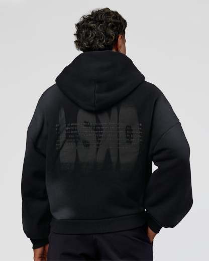 Memory In Motion Ultra Heavyweight Zip Thru Hoodie - Black Washed
