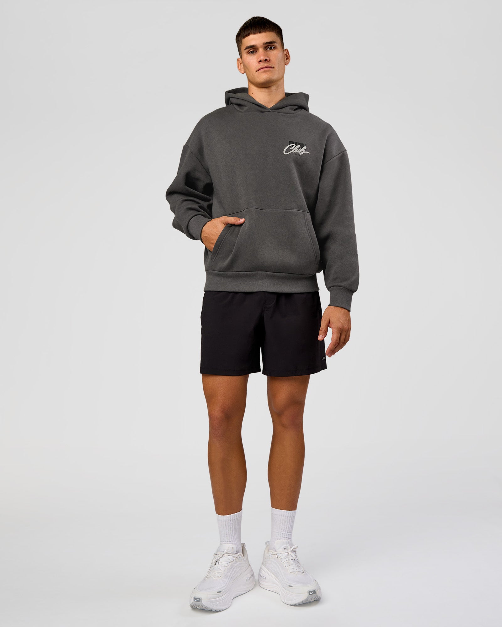 Run Club Script Oversized Hoodie - Dark Storm-Alloy