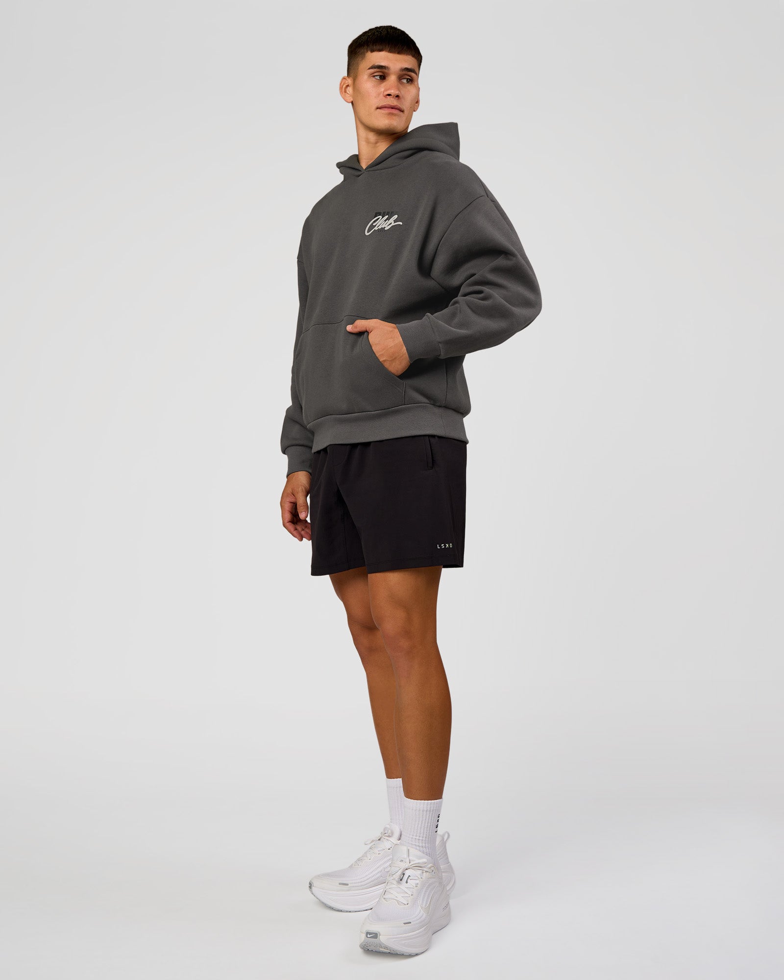 Run Club Script Oversized Hoodie - Dark Storm-Alloy
