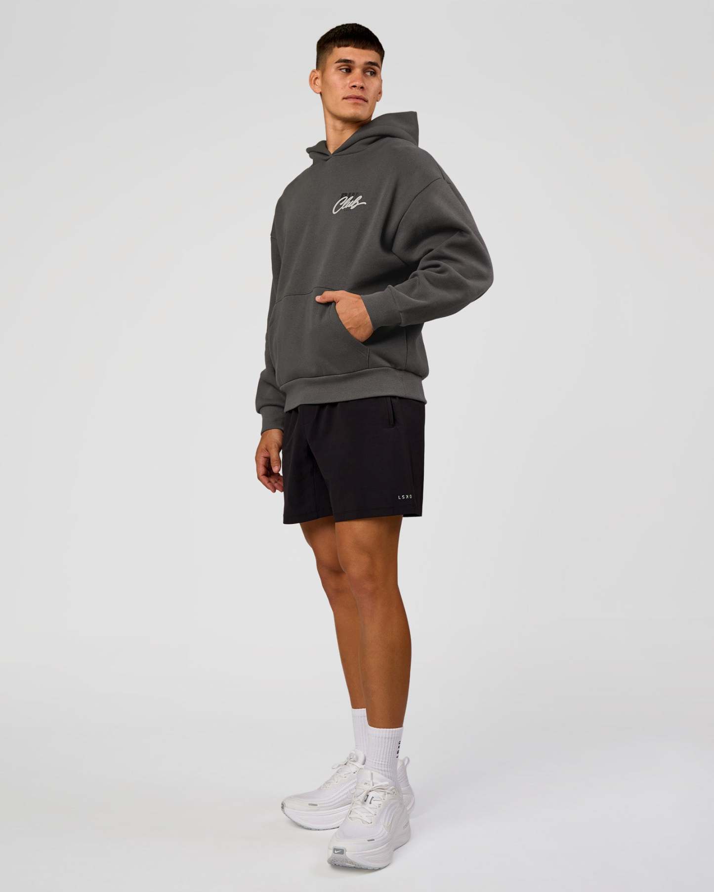 Run Club Script Oversized Hoodie - Dark Storm-Alloy