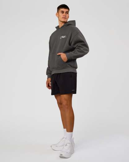 Run Club Script Oversized Hoodie - Dark Storm-Alloy
