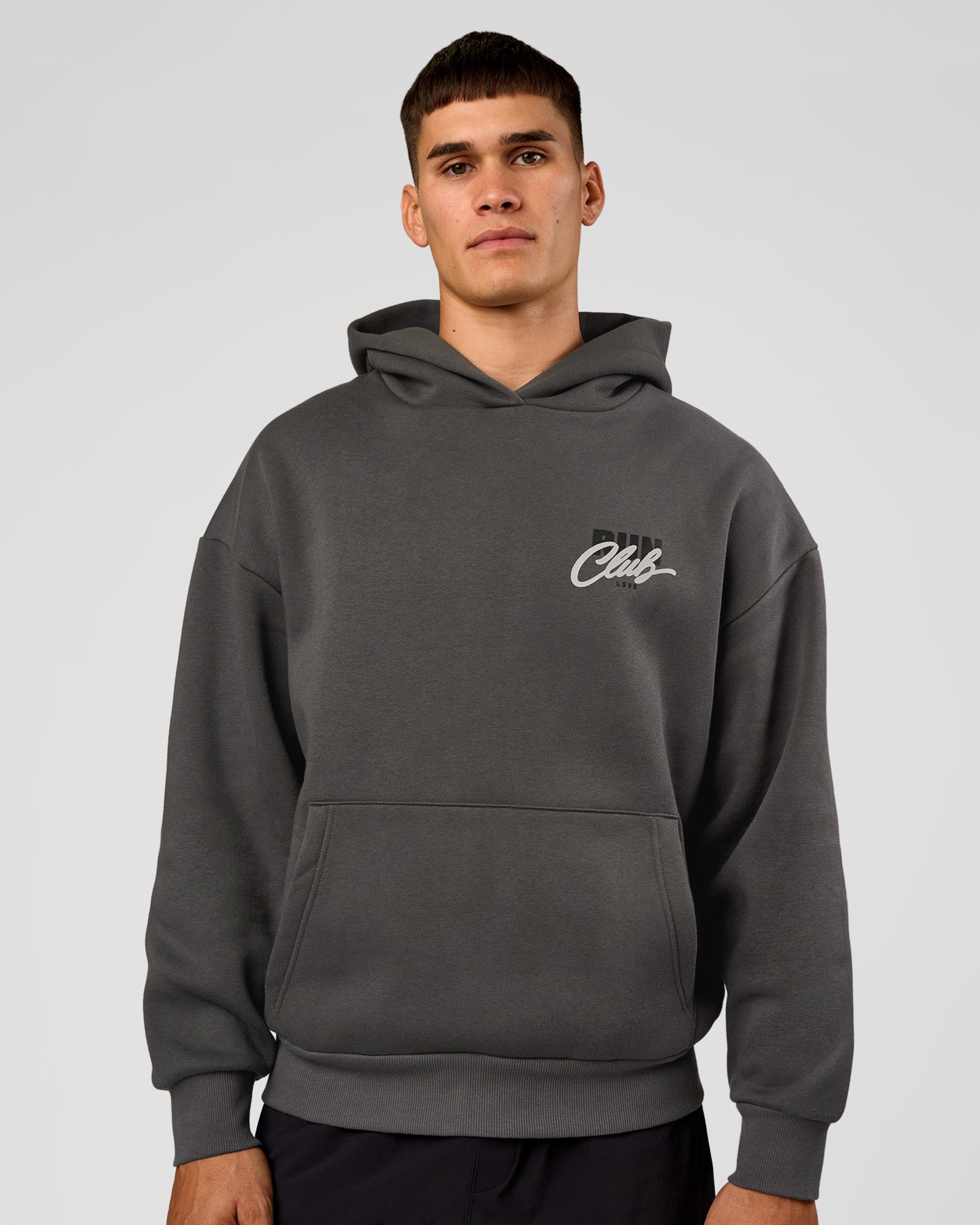 Run Club Script Oversized Hoodie - Dark Storm-Alloy