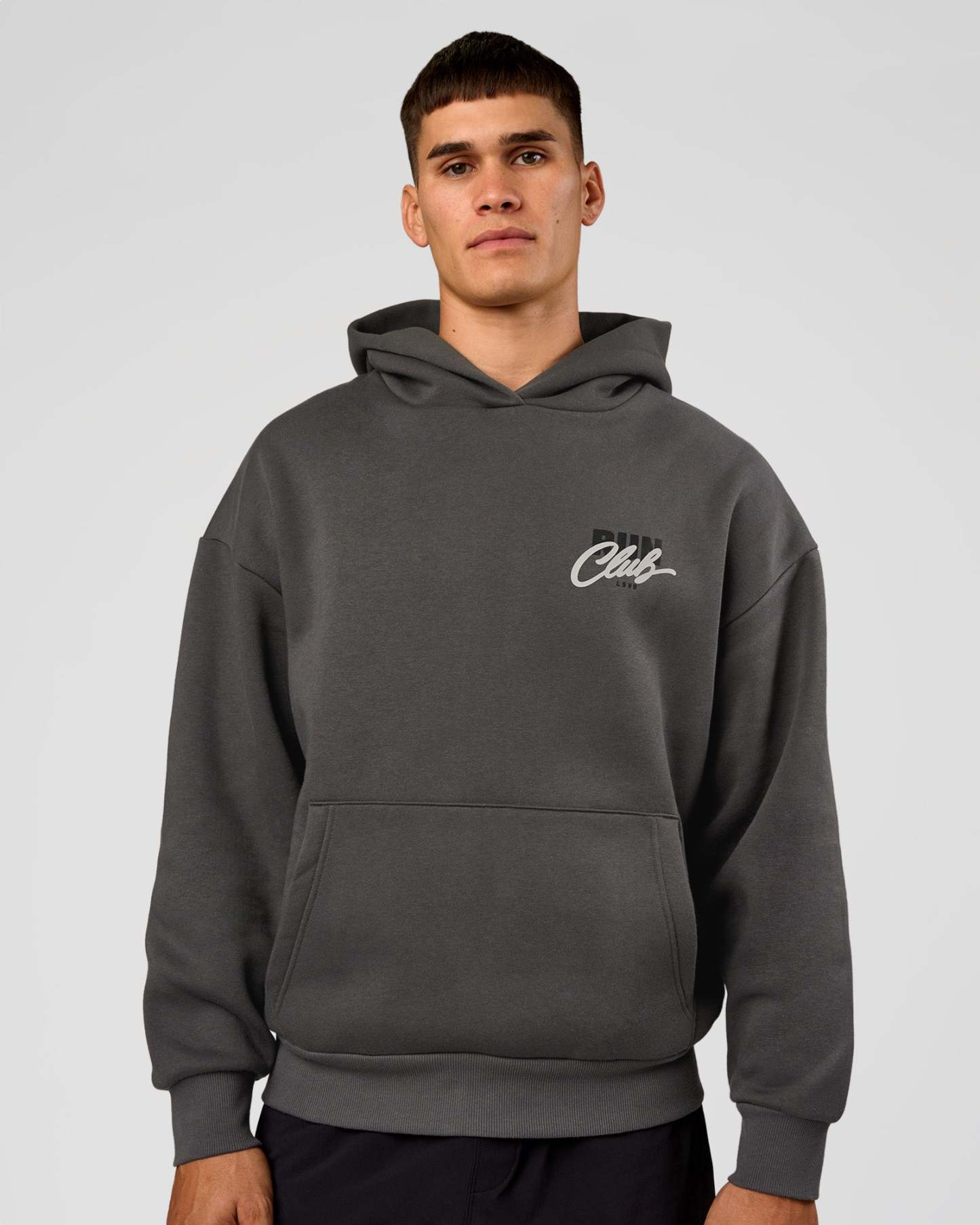 Run Club Script Oversized Hoodie - Dark Storm-Alloy