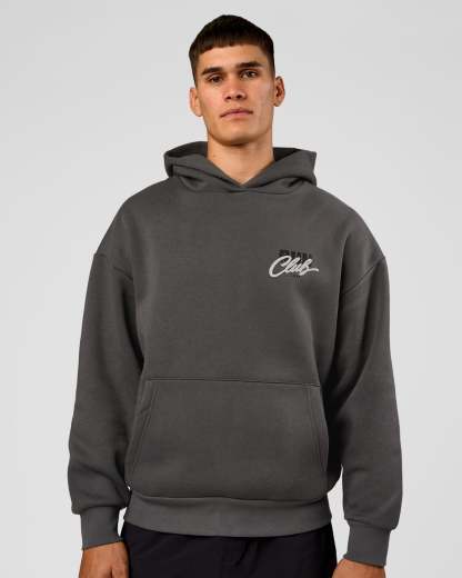 Run Club Script Oversized Hoodie - Dark Storm-Alloy