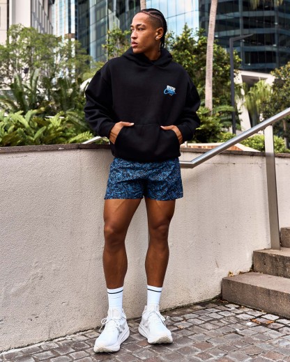 Run Club Script Oversized Hoodie - Black-Palace Blue