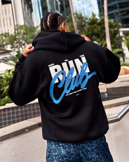 Run Club Script Oversized Hoodie - Black-Palace Blue