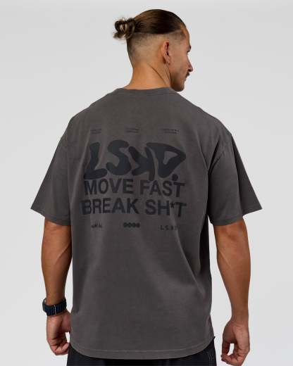 Move Fast Heavyweight Oversized Tee - Dark Storm Washed
