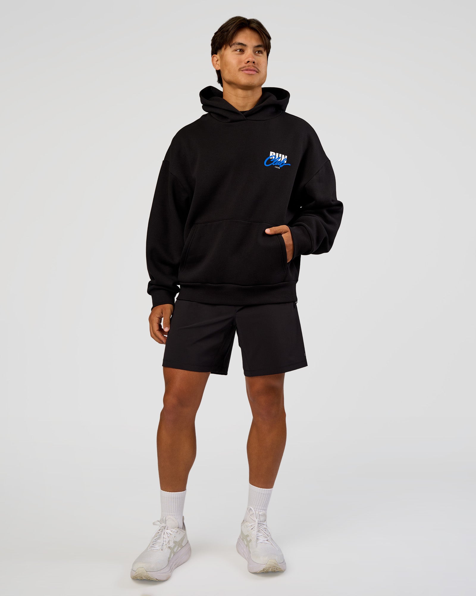 Run Club Script Oversized Hoodie - Black-Palace Blue