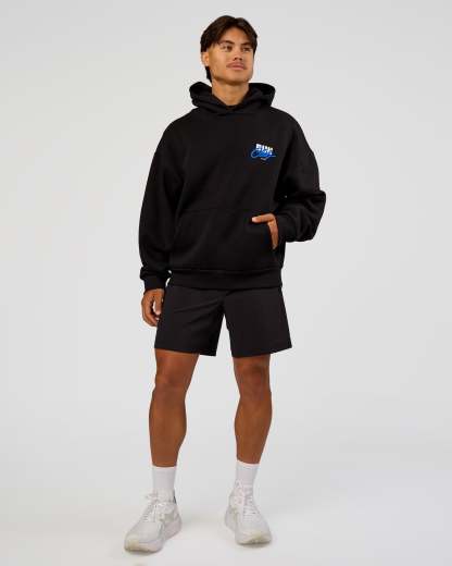 Run Club Script Oversized Hoodie - Black-Palace Blue