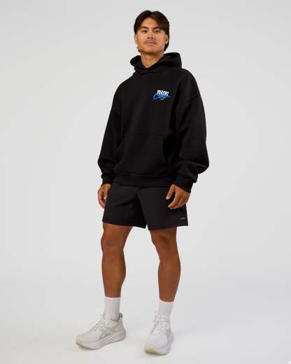 Run Club Script Oversized Hoodie - Black-Palace Blue