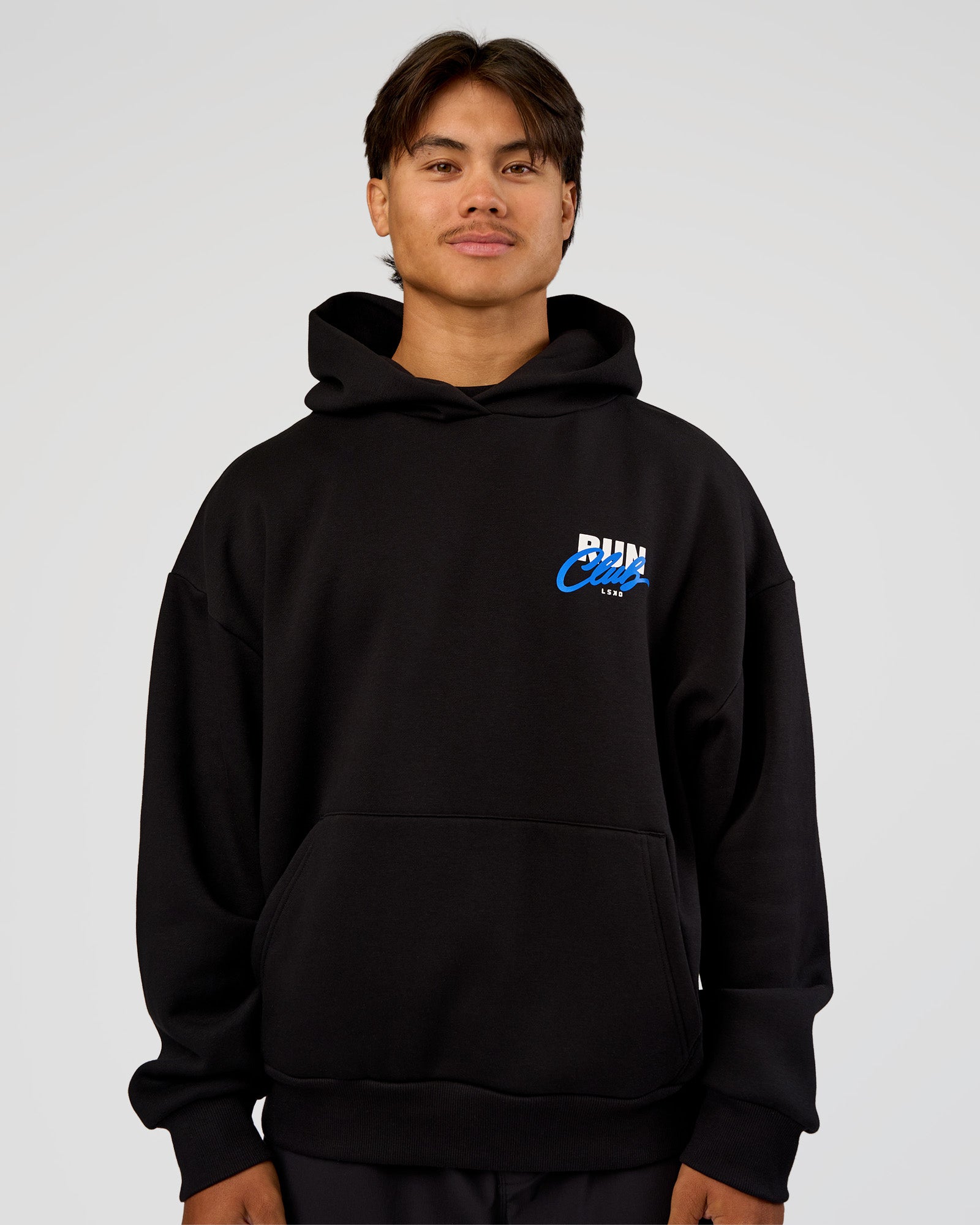 Run Club Script Oversized Hoodie - Black-Palace Blue