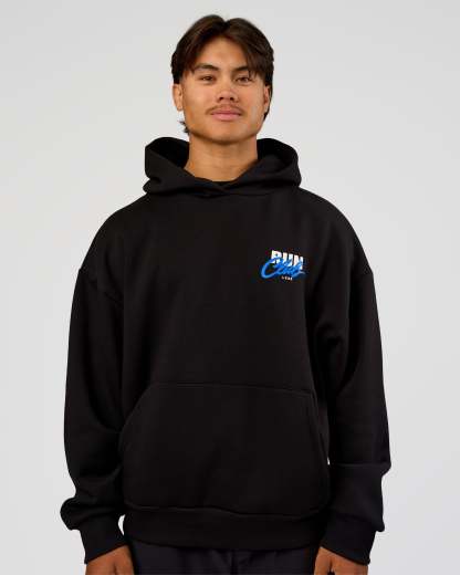 Run Club Script Oversized Hoodie - Black-Palace Blue