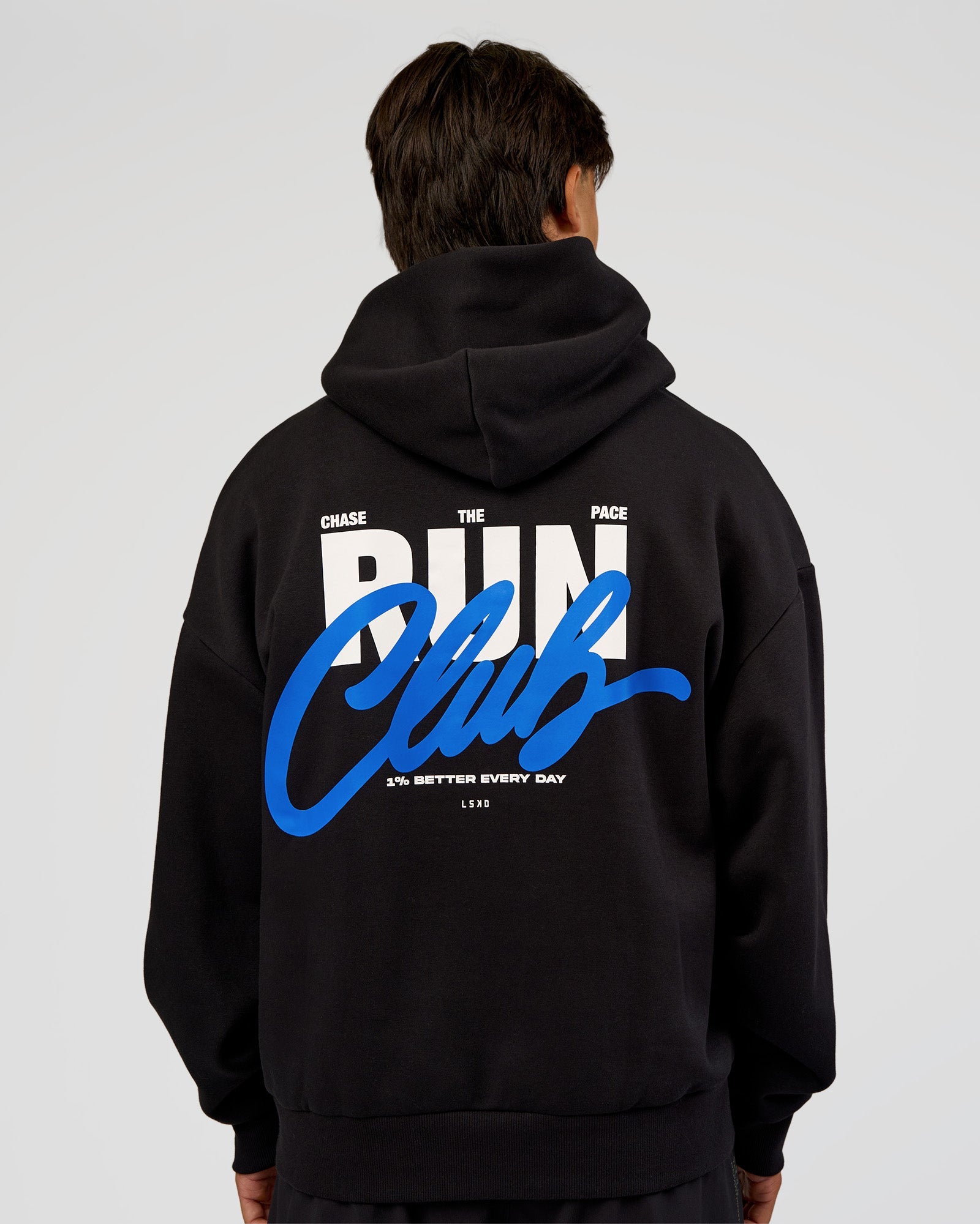 Run Club Script Oversized Hoodie - Black-Palace Blue
