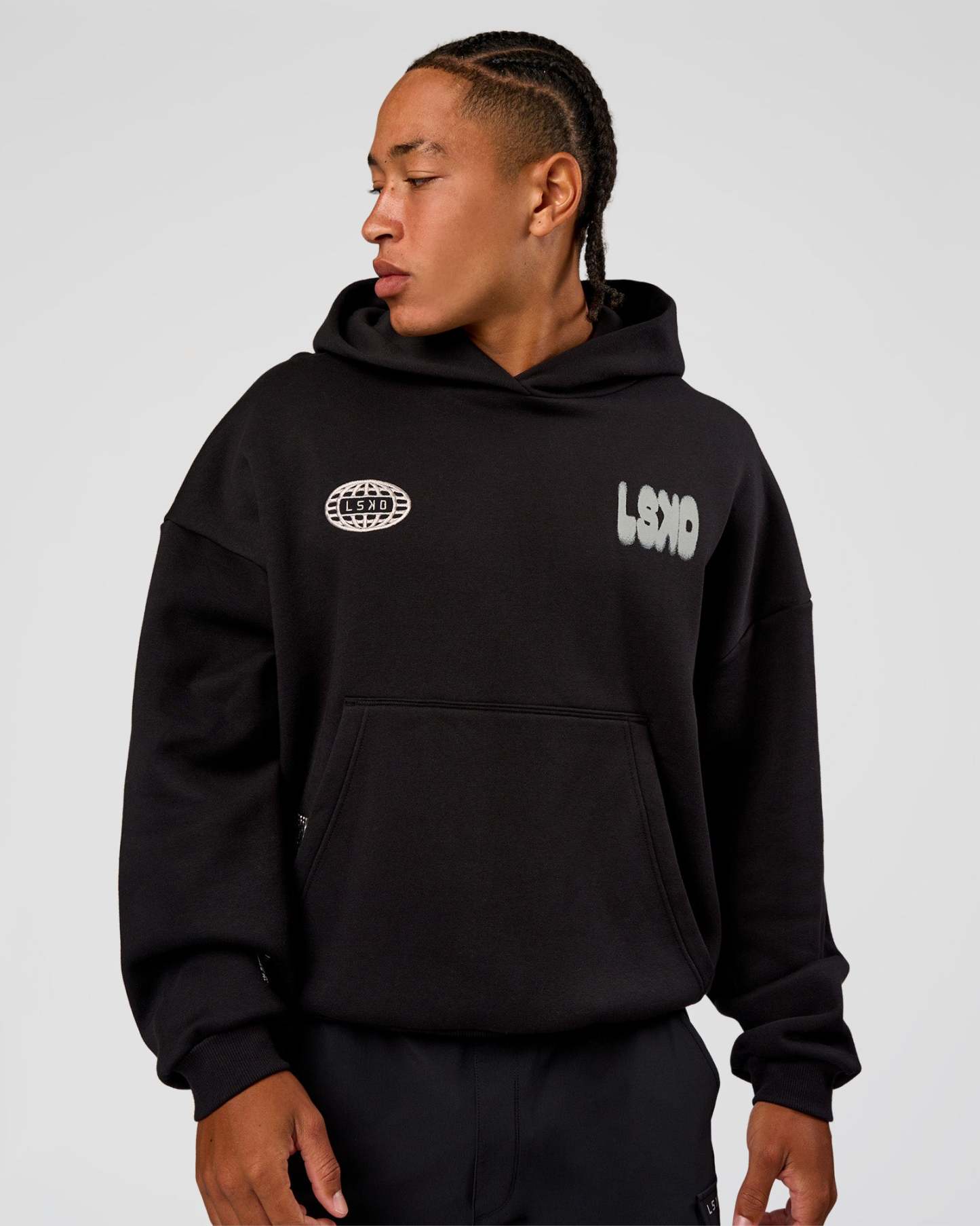 Static Grit Unisex Boxy Hoodie - Black-Alloy