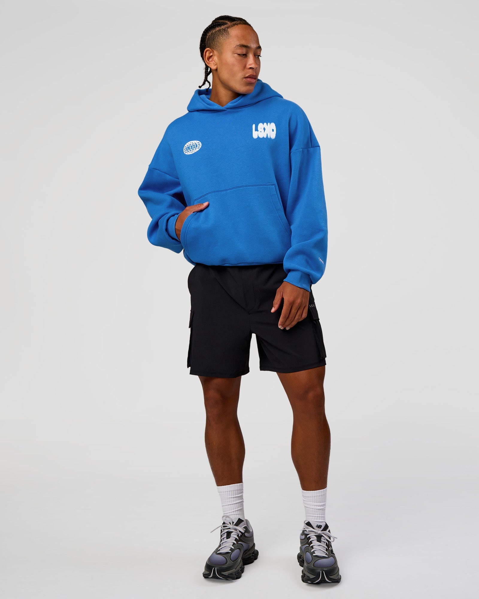 Static Grit Unisex Boxy Hoodie - Palace Blue-White