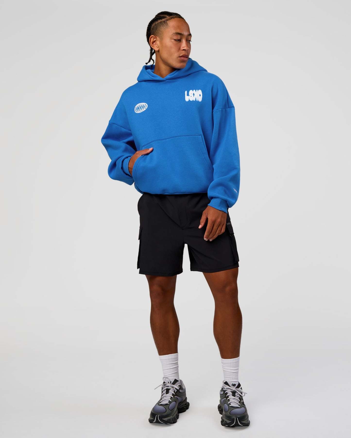 Static Grit Unisex Boxy Hoodie - Palace Blue-White