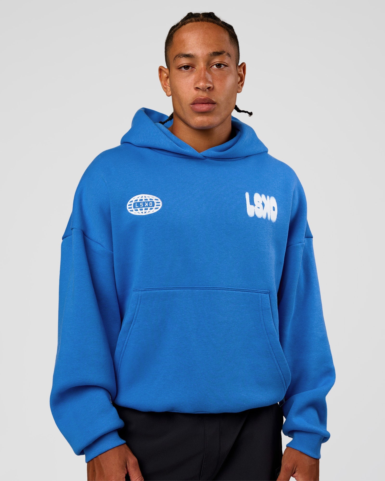 Static Grit Unisex Boxy Hoodie - Palace Blue-White