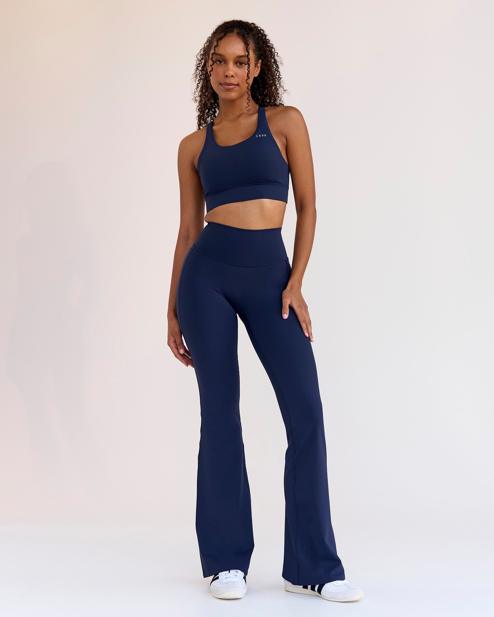 Fusion V-Contour High-Rise Flared Legging Pockets - Future Navy