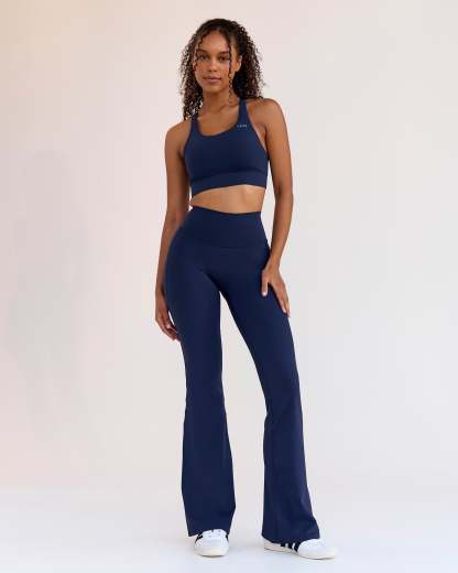 Fusion V-Contour High-Rise Flared Legging Pockets - Future Navy