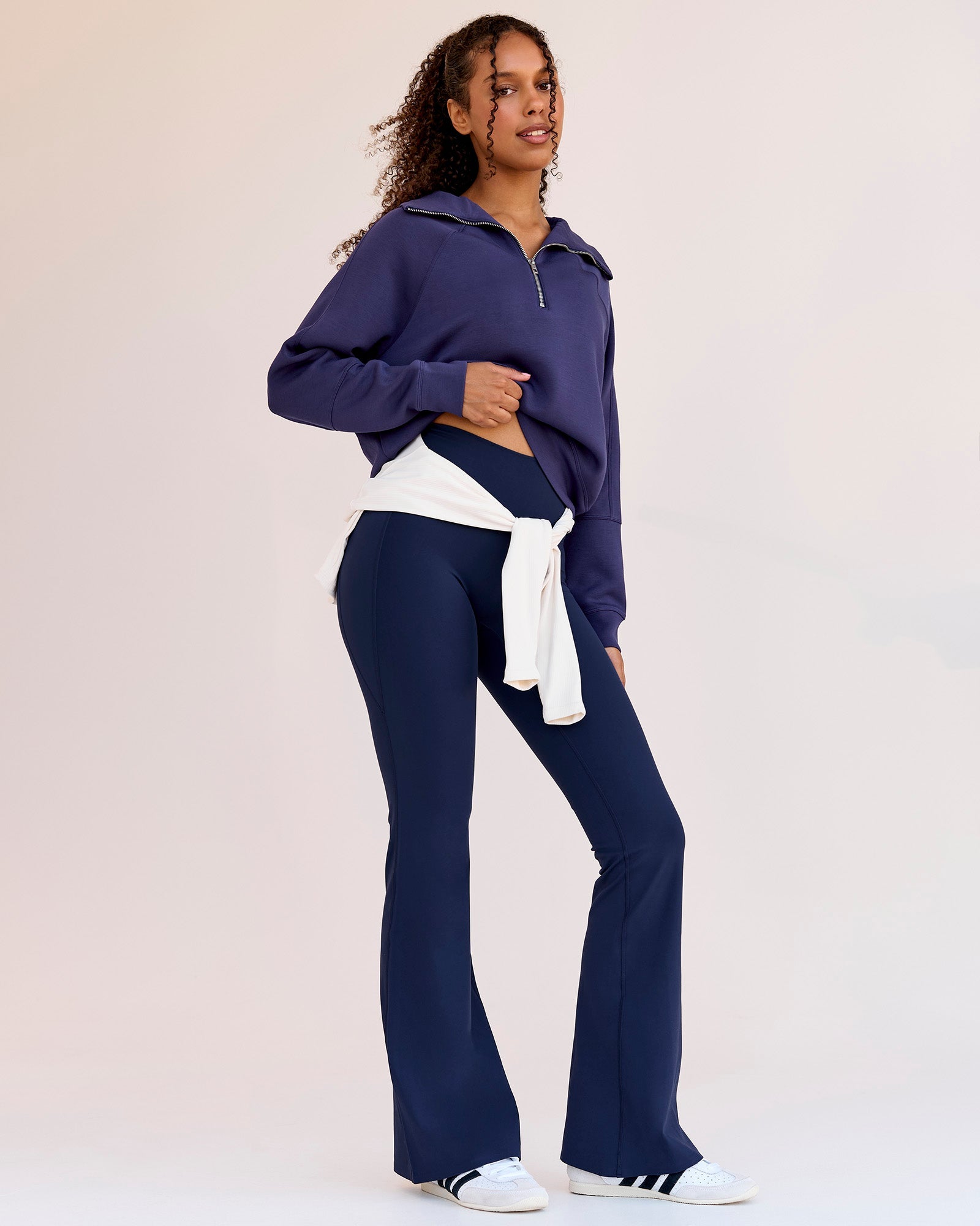Fusion V-Contour High-Rise Flared Legging Pockets - Future Navy