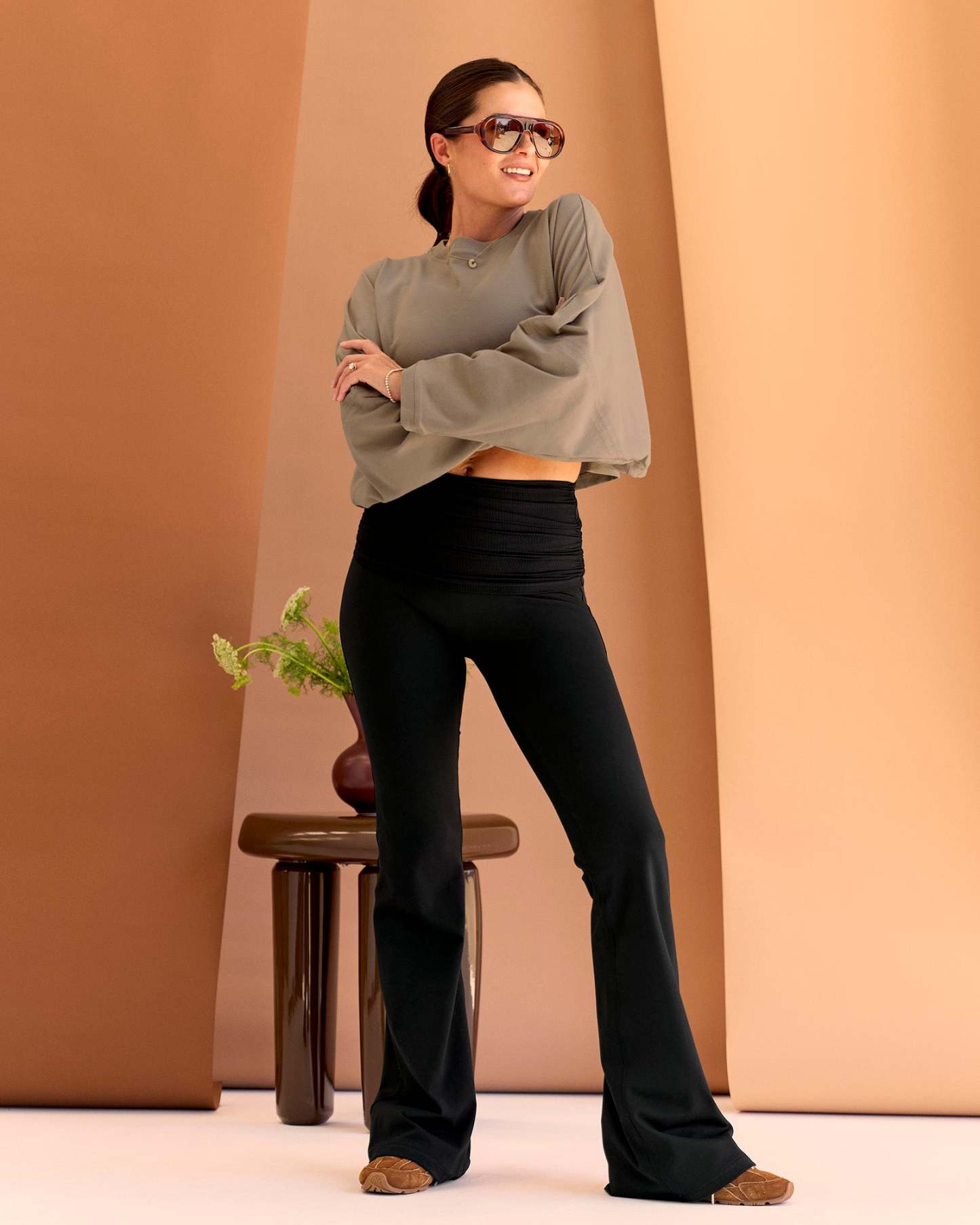 CF Fold Over High-Rise Flared Legging - Black