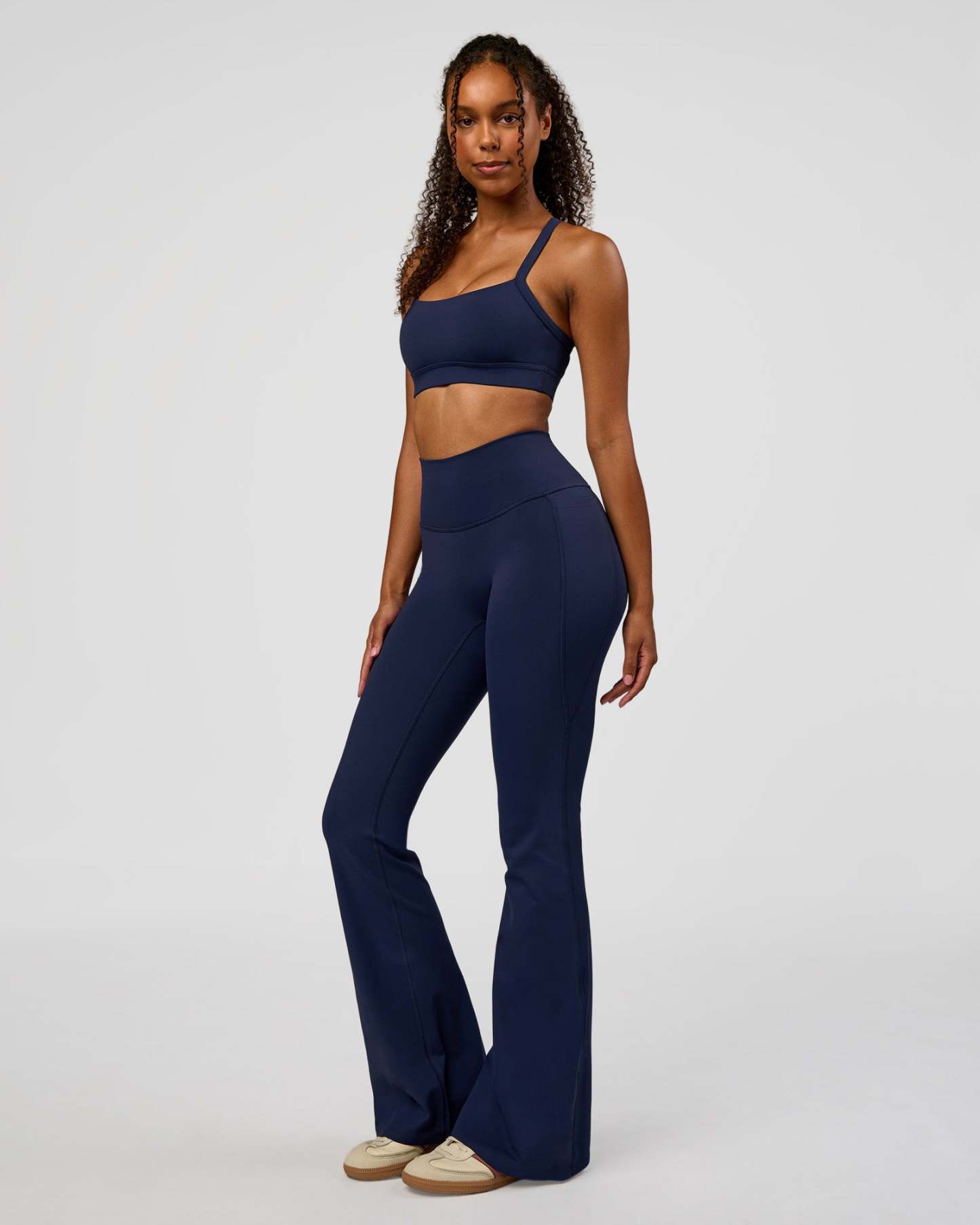 Fusion V-Contour High-Rise Flared Legging Pockets - Future Navy