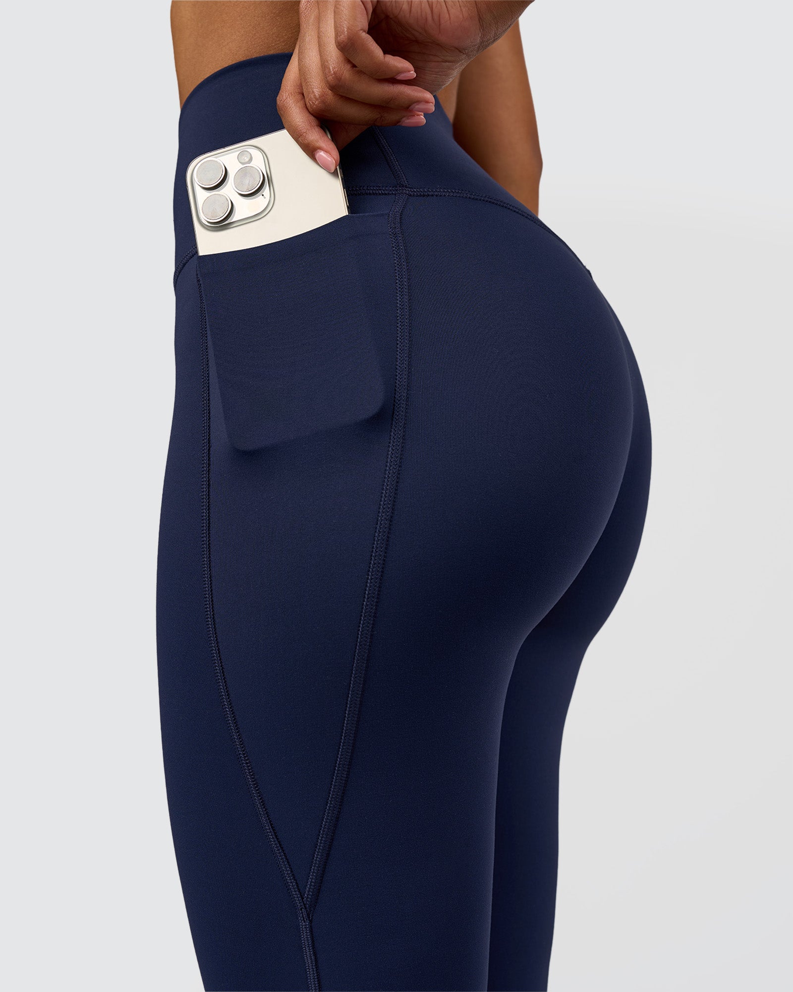 Fusion V-Contour High-Rise Flared Legging Pockets - Future Navy
