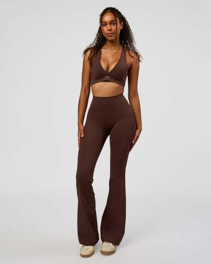 Fusion V-Contour High-Rise Flared Legging Pockets - Hot Chocolate