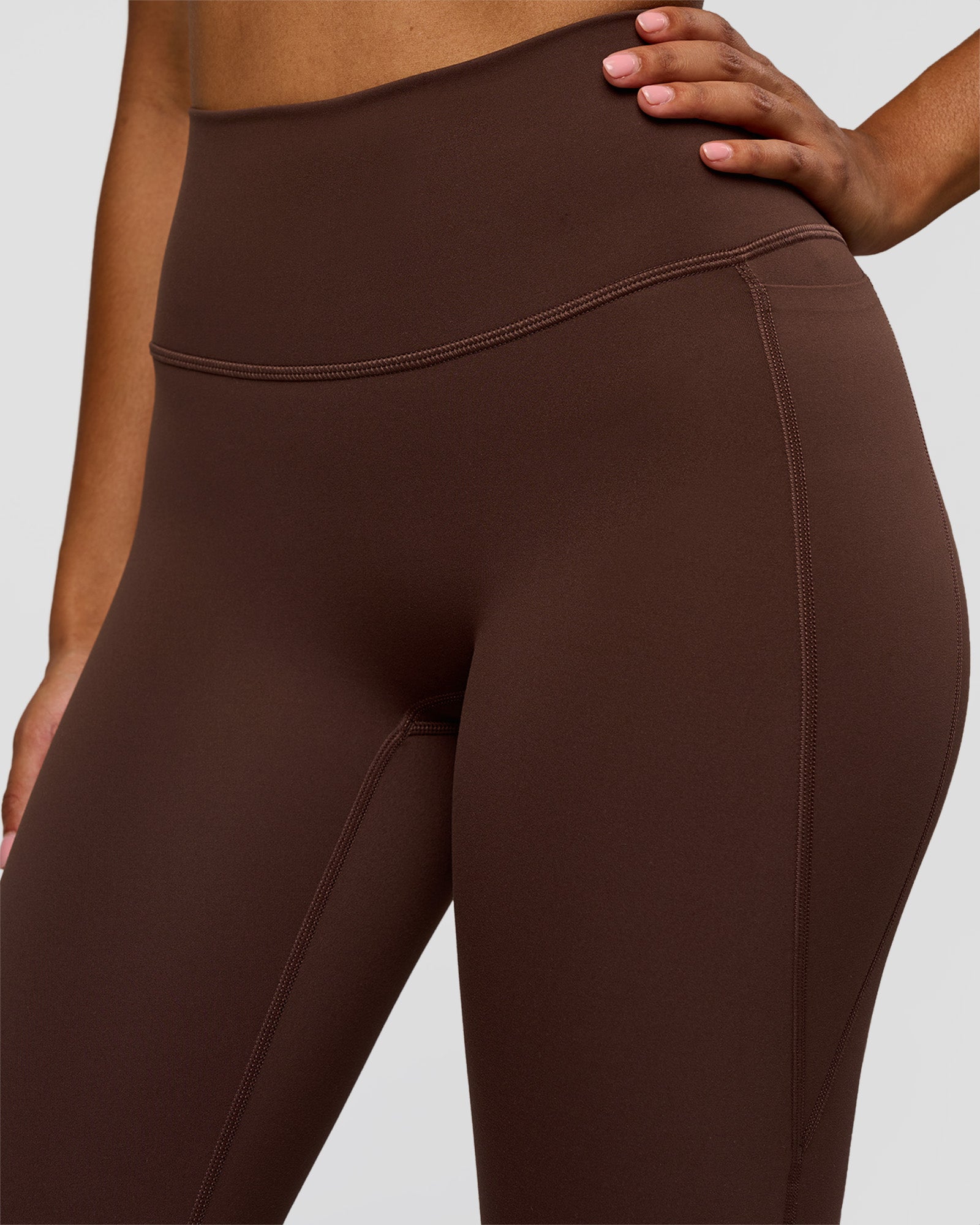 Fusion V-Contour High-Rise Flared Legging Pockets - Hot Chocolate