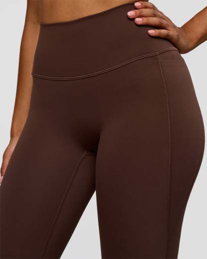 Fusion V-Contour High-Rise Flared Legging Pockets - Hot Chocolate
