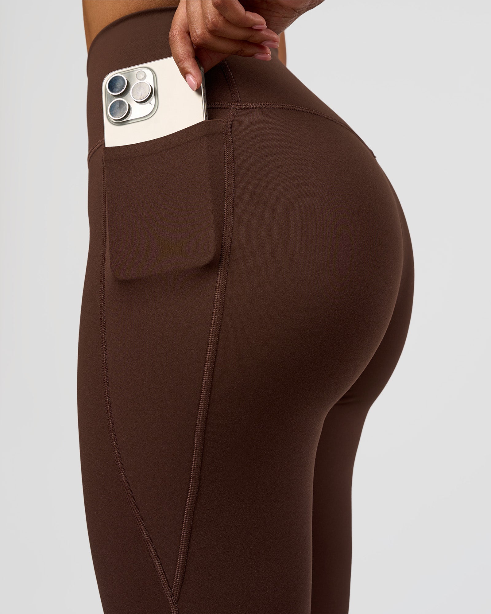 Fusion V-Contour High-Rise Flared Legging Pockets - Hot Chocolate