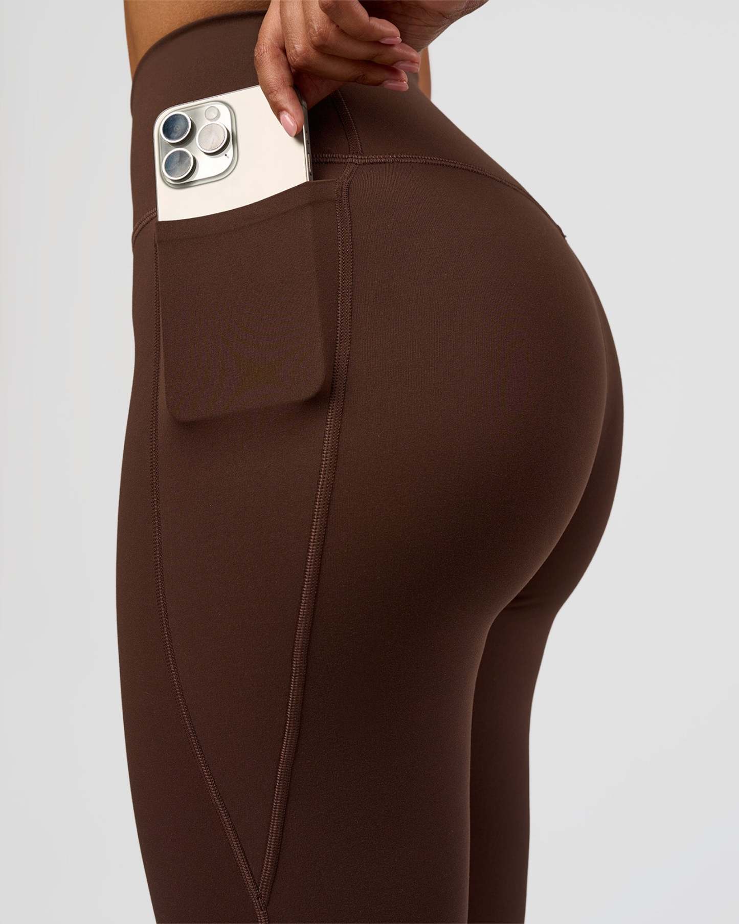 Fusion V-Contour High-Rise Flared Legging Pockets - Hot Chocolate