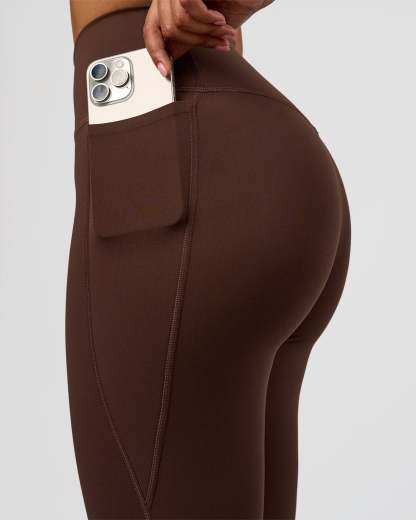 Fusion V-Contour High-Rise Flared Legging Pockets - Hot Chocolate
