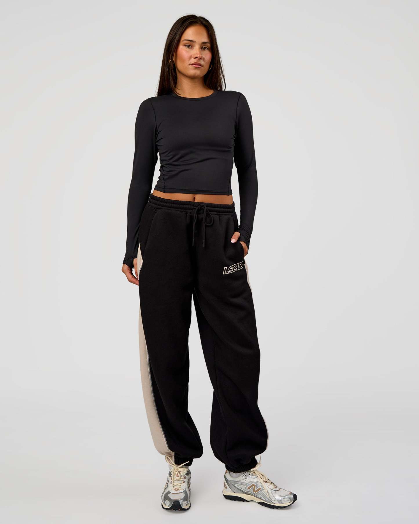 Power Play Stitch Up Fleece Sweat Pant - Black-Shale Beige
