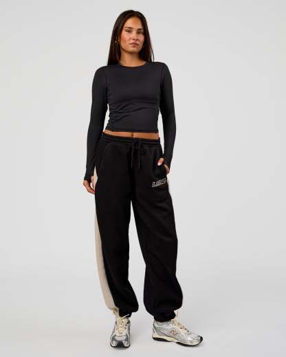 Power Play Stitch Up Fleece Sweat Pant - Black-Shale Beige