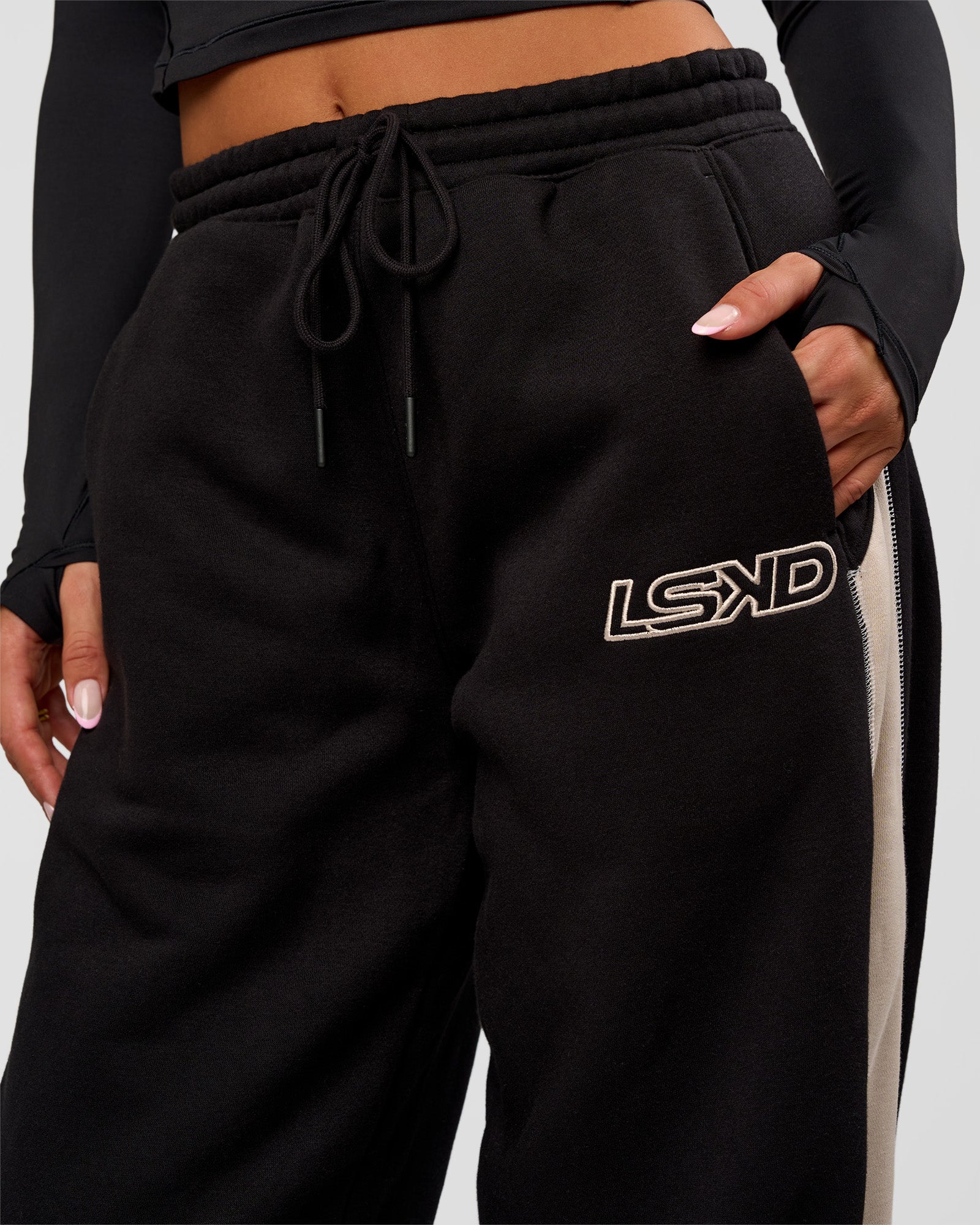Power Play Stitch Up Fleece Sweat Pant - Black-Shale Beige