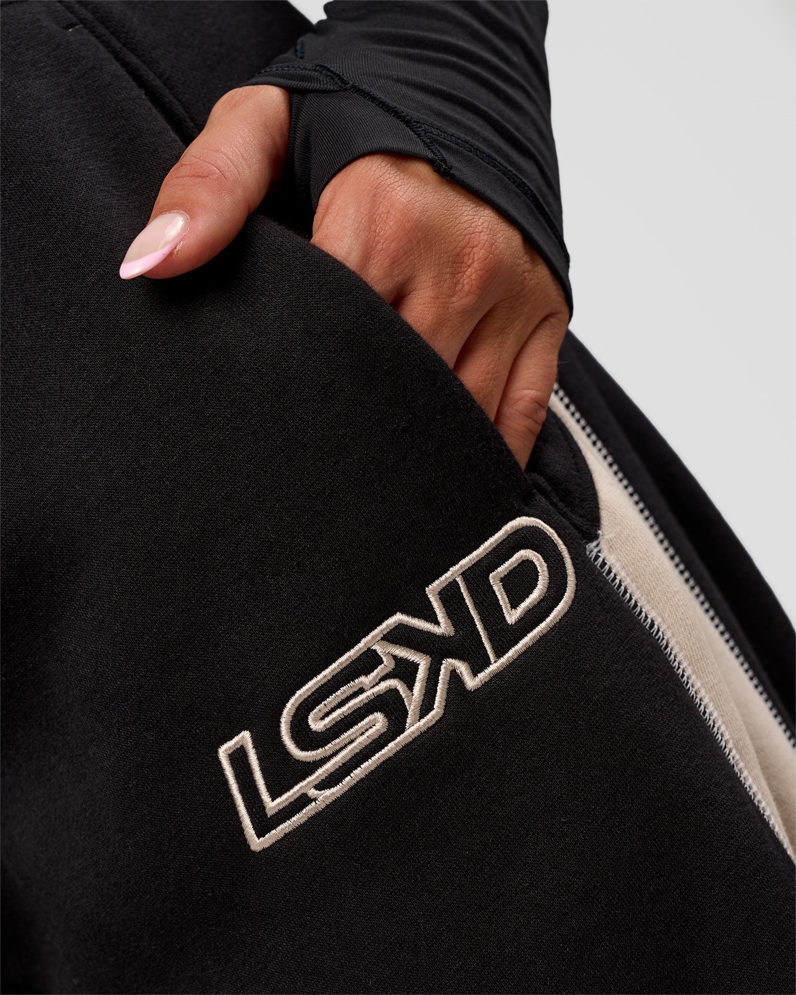 Power Play Stitch Up Fleece Sweat Pant - Black-Shale Beige